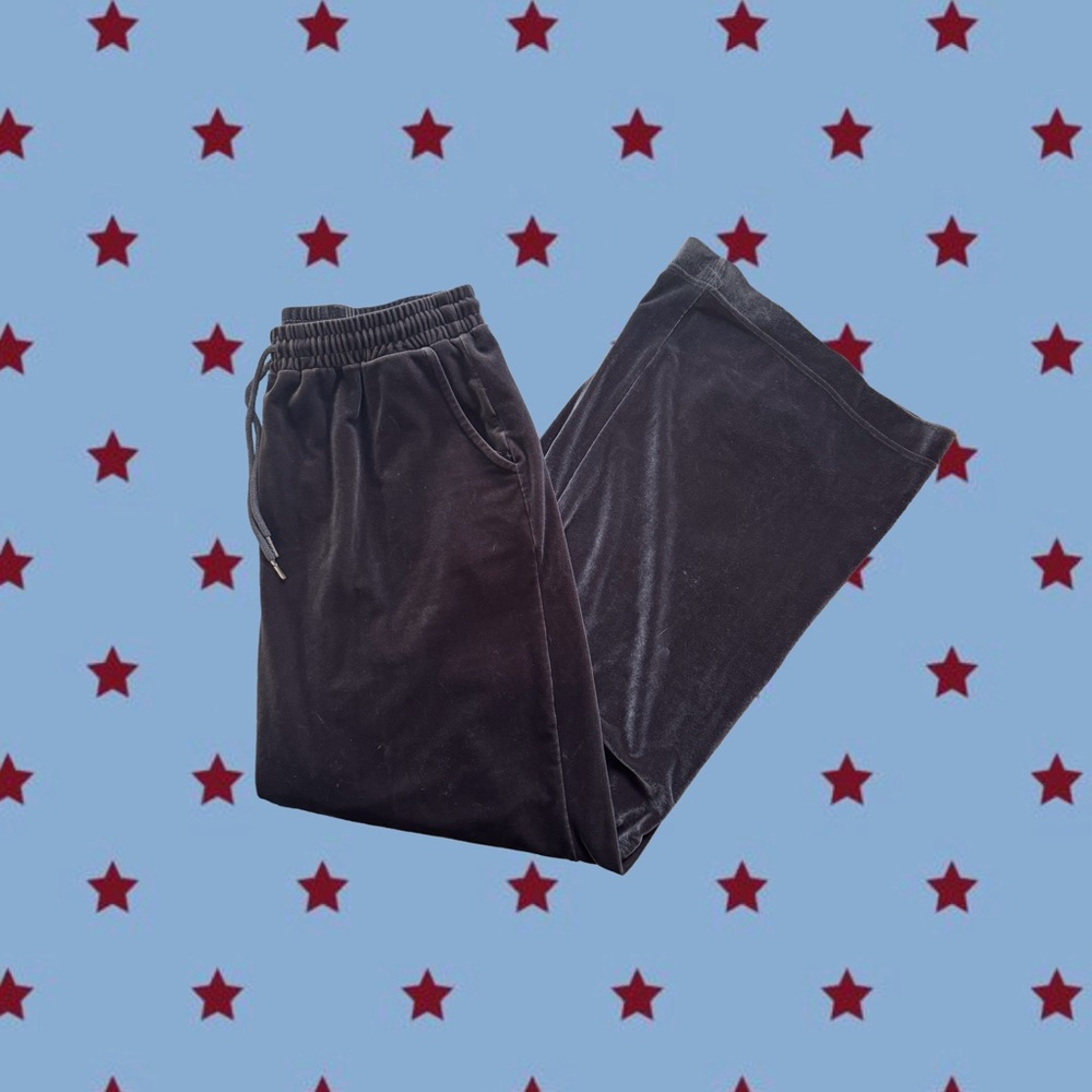 Dark Grey Velvet Wide Leg Adika Sweatpants with Drawstring Waist